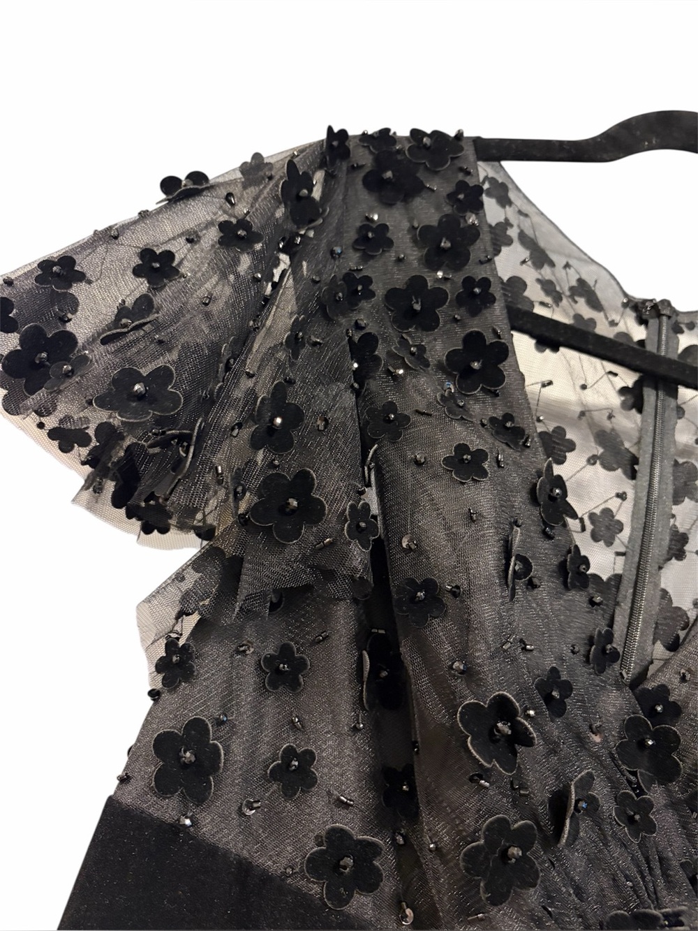 NWT: Mac Duggal Flare Sleeve Floral Appliqués Midi Dress 67854-Black, Size 10 - Picture 9 of 15